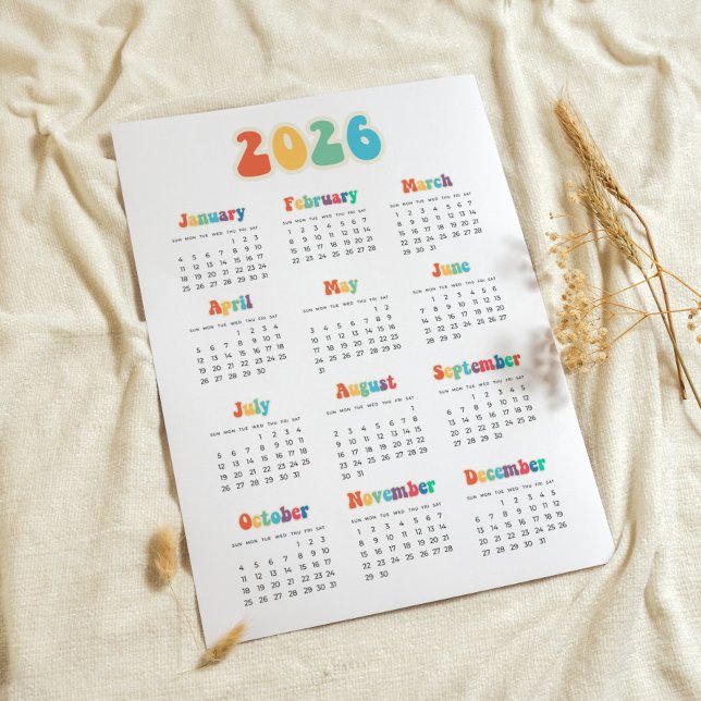 Poster Calendrier Hippie 2025 des années 60 rétro (Créateur téléchargé)