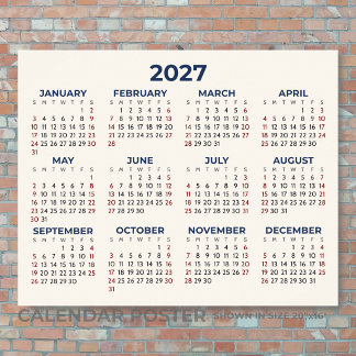 Poster Calendrier Horizontal 2027 Toutes Vos Couleurs