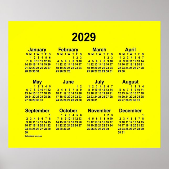 Poster Calendrier jaune 2029 par Janz Print (Devant)