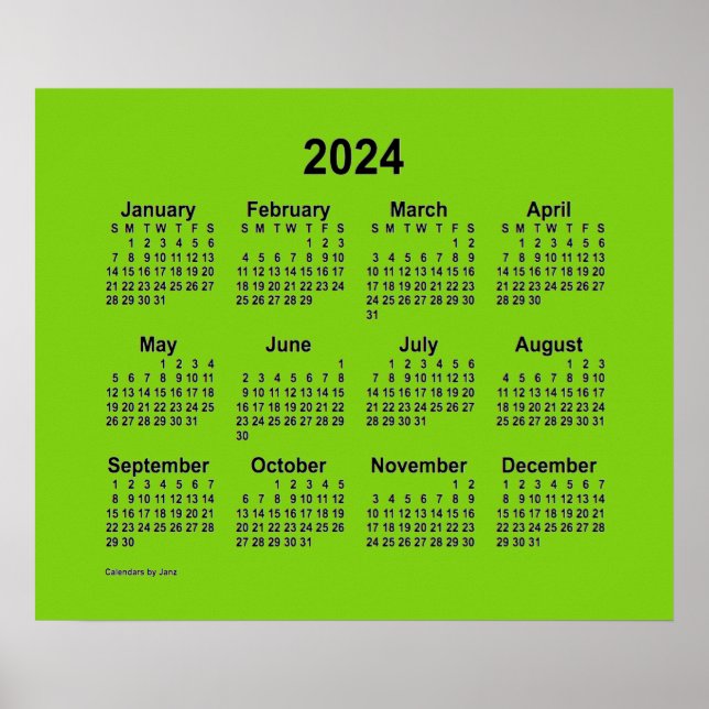 Poster Calendrier Jaune Vert 2024 par Janz Print (Devant)