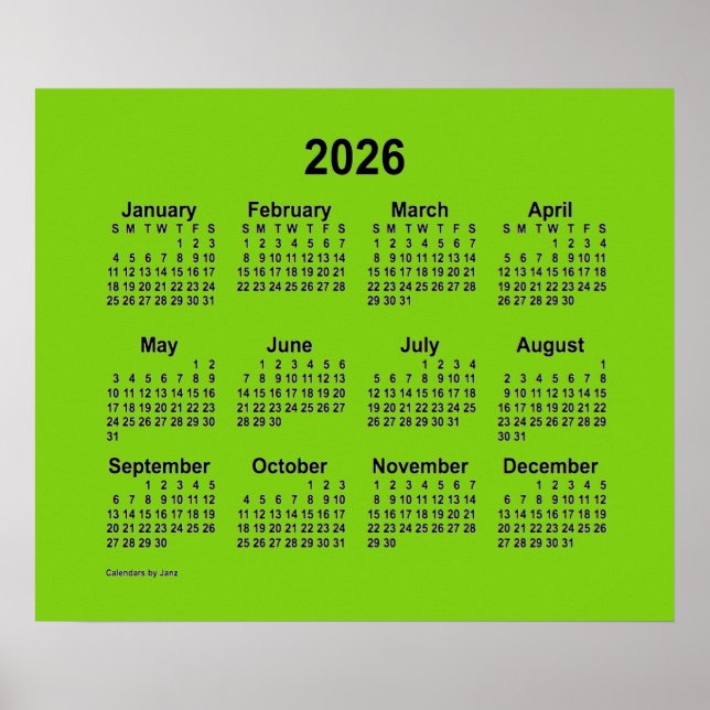 Poster Calendrier jaune vert 2026 par Janz Print (Devant)