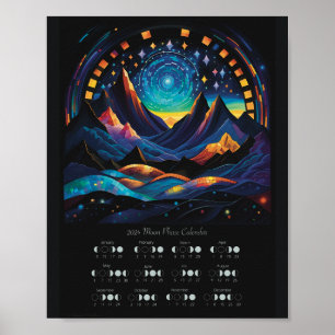 Poster Calendrier lunaire 2024 Cycle lunaire Lune Hémisph