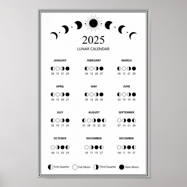 Poster Calendrier lunaire de la phase lunaire 2025 (Devant)