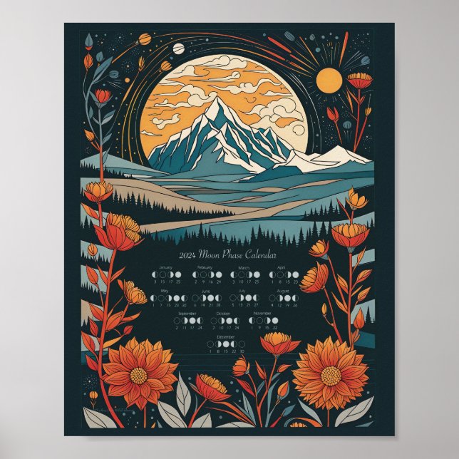 Poster Calendrier lunaire du cycle lunaire 2024 Hémisphèr (Devant)