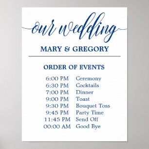 Poster Calendrier mariage Connexion Marine Blue Calligrap