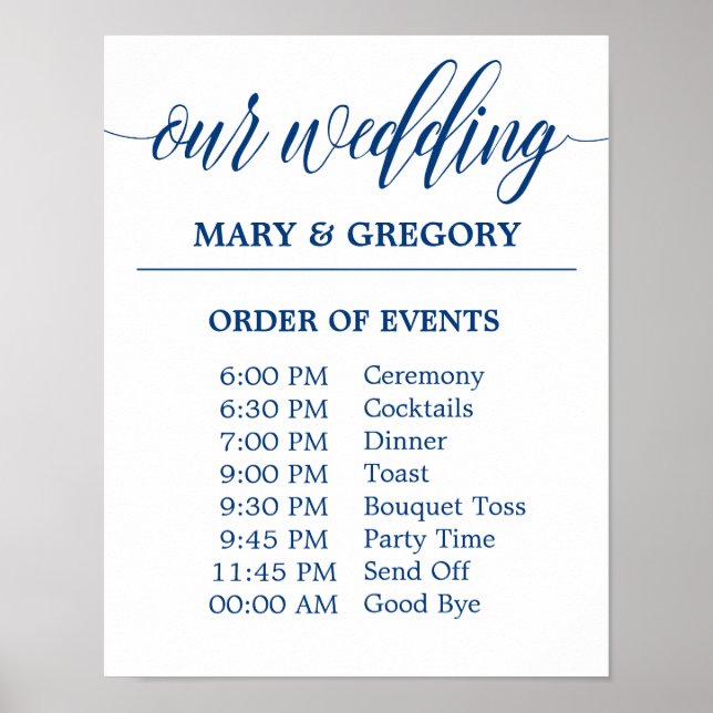 Poster Calendrier mariage Connexion Marine Blue Calligrap (Devant)