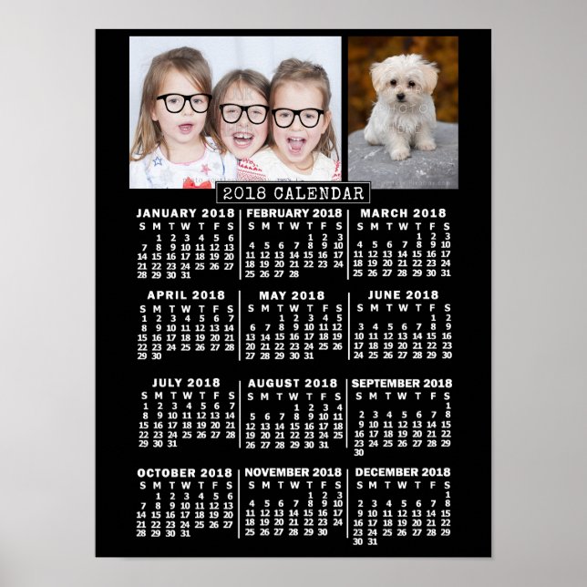 Poster Calendrier mensuel 2018 noir | Photos personnalisé (Devant)