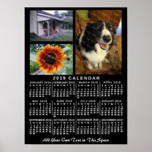 Poster Calendrier mensuel 2019 Black Custom 3 Photos