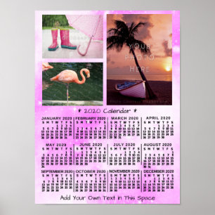 Poster Calendrier mensuel 2020 année Rose Aquarelle 3 Pho