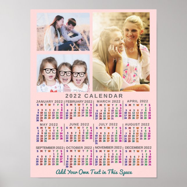 Poster Calendrier mensuel 2022 couleur personnalisé 3 pho (Devant)