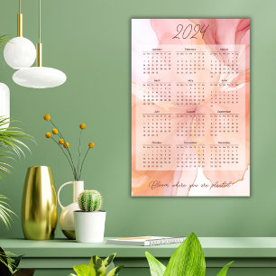 Poster Calendrier mensuel 2024 Pêche Floral élégant