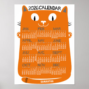 Poster Calendrier mensuel 2026 Chat orange milieu du sièc