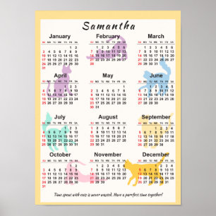 Poster Calendrier mensuel 2027 année Chat mignon pastel l