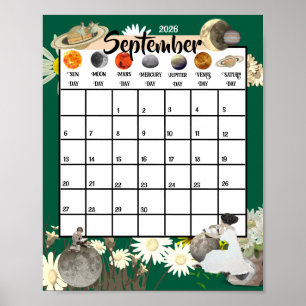 Poster Calendrier mensuel astrologique de septembre 2026