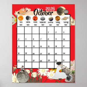 Poster Calendrier mensuel astrologique d'octobre 2026