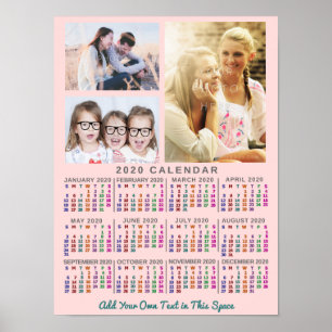 Poster Calendrier mensuel de l'année 2020 Coloré Personna