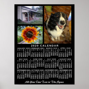 Poster Calendrier mensuel de l'année 2020 Noir Personnali