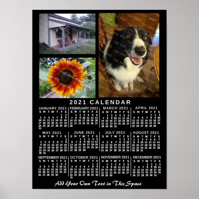 Poster Calendrier mensuel de l'année 2021 Noir Personnali (Devant)