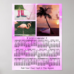 Poster Calendrier mensuel de l'année 2023 Rose Aquarelle 