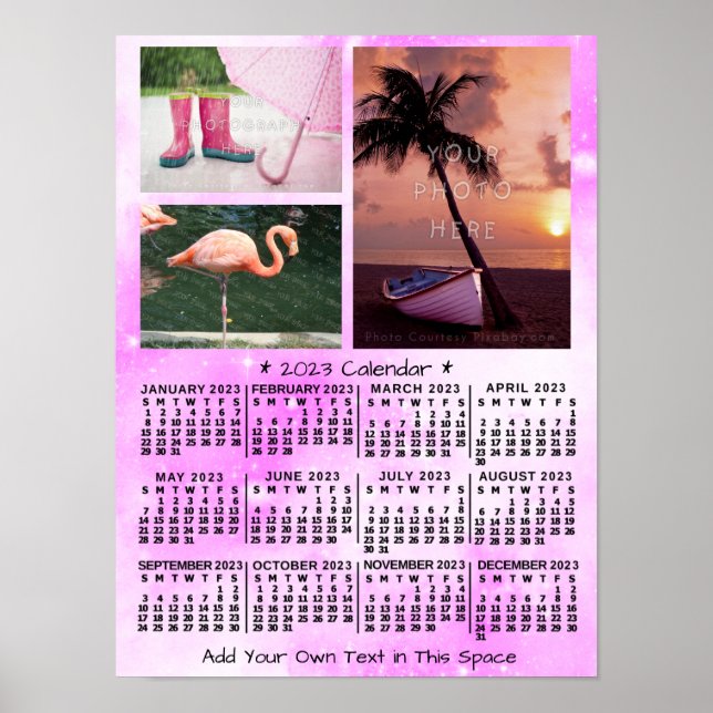 Poster Calendrier mensuel de l'année 2023 Rose Aquarelle  (Devant)