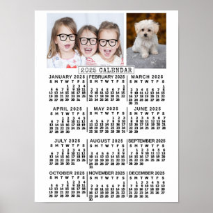 Poster Calendrier mensuel de l'année 2025 Blanc   Photos 