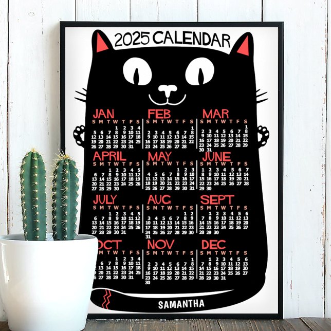 Poster Calendrier mensuel de l'année 2025 Chat noir de mi (Créateur téléchargé)