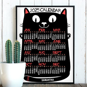 Poster Calendrier mensuel de l'année 2025 Chat noir milie