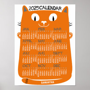 Poster Calendrier mensuel de l'année 2025 Chat orange Mid