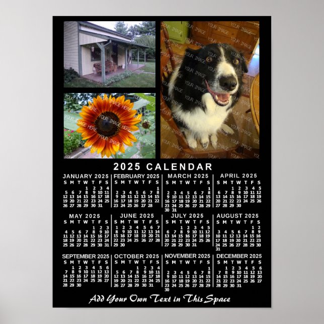 Poster Calendrier mensuel de l'année 2025 Noir Personnali (Devant)