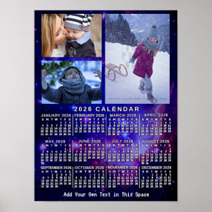 Poster Calendrier mensuel de l'année 2026 Espace Nébuleus