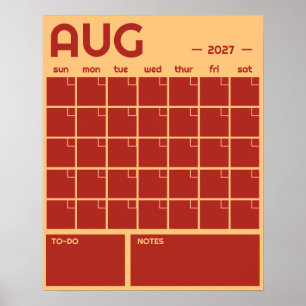 Poster Calendrier Mensuel Mural Couleur Vibrante Gras Non