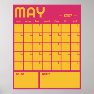 Poster Calendrier Mensuel Mural Couleurs Vives Gras Non D