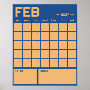Poster Calendrier Mensuel Mural Couleurs Vives Gras Sans