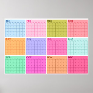 Poster Calendrier mensuel non daté pastel vierge