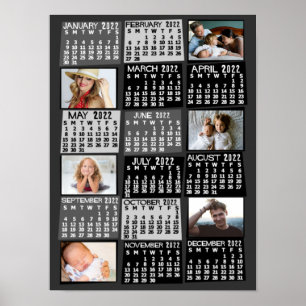 Poster Calendrier mensuel photo 2022 Mod noir