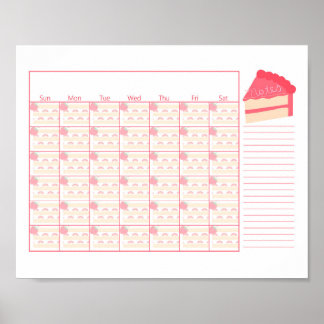 Poster Calendrier mensuel vierge Thème de gâteau aux frai