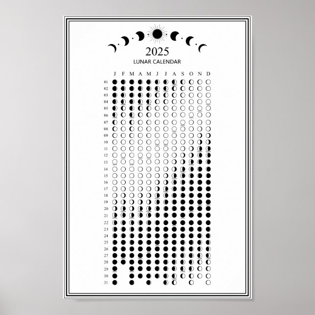 Poster Calendrier minimaliste des phases lunaires 2025 (Devant)