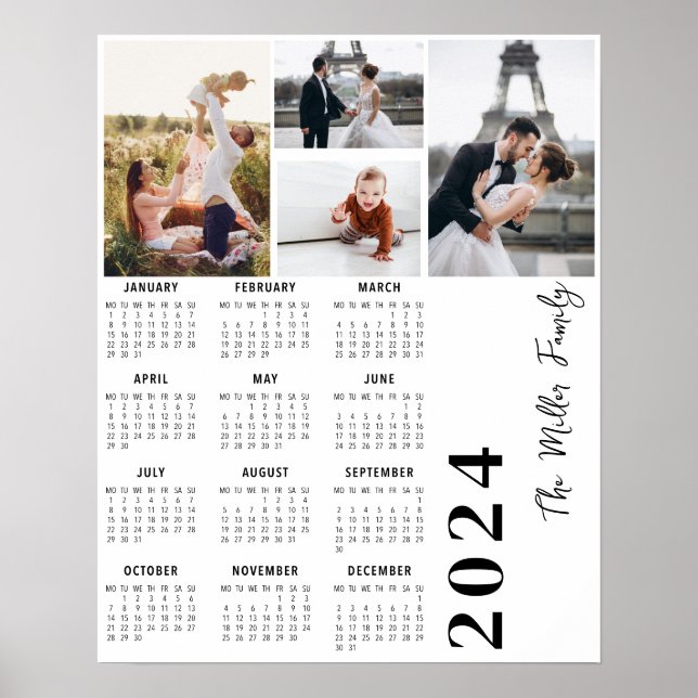 Poster Calendrier minimaliste multiphoto 2024 (Devant)