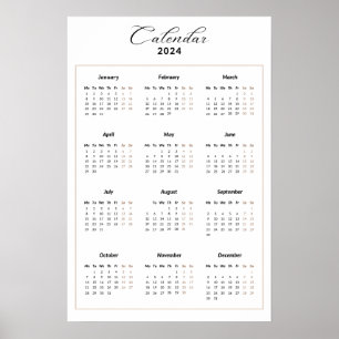 Poster Calendrier minimaliste pour 2024