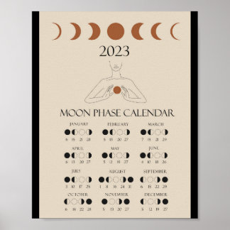 Poster Calendrier Moderne des Cycles Lunaires 2023 Phases