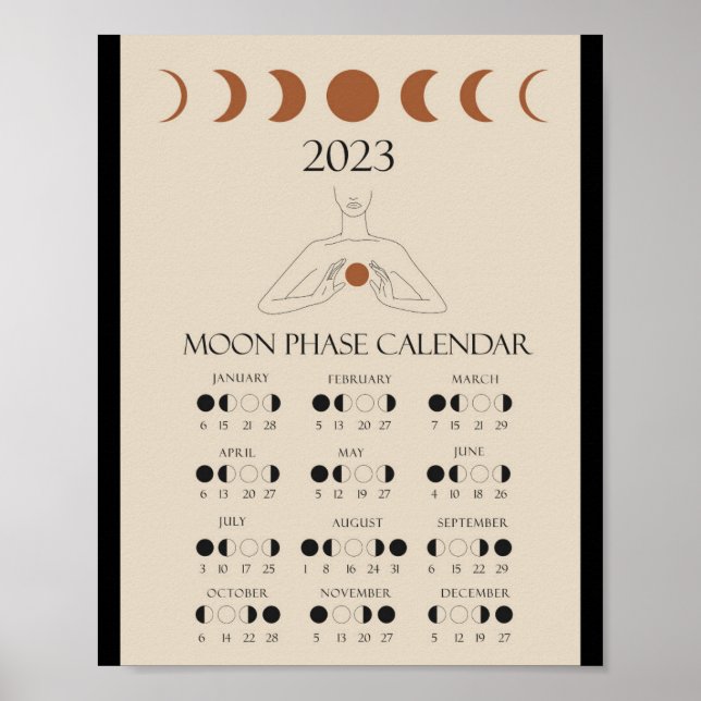 Poster Calendrier Moderne des Cycles Lunaires 2023 Phases (Devant)