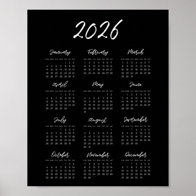 Poster Calendrier moderne noir 2025 (Devant)
