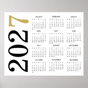 Poster Calendrier Moderne Or Noir 2027