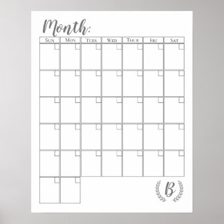 Poster Calendrier monogramme personnalisable