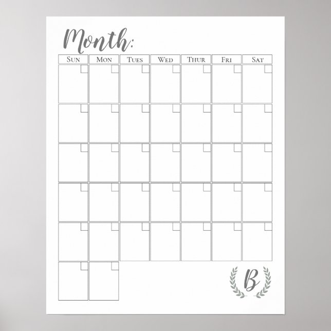 Poster Calendrier monogramme personnalisable (Devant)