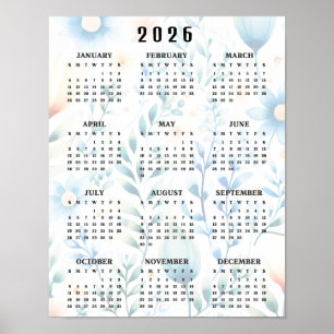 Poster Calendrier mural 20256 à motif floral léger