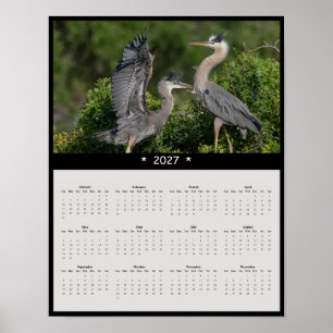 Poster Calendrier mural 2027 du Grand Héron bleu Silent S
