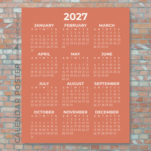 Poster Calendrier mural 2027 simple terracotta de base