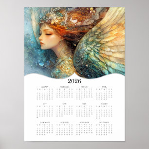 Poster Calendrier mural annuel complet d'ange 2026