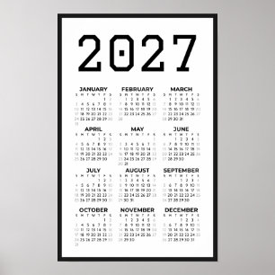 Poster Calendrier mural de base pour l'année complète 202